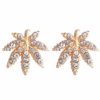 Marijuana Leaf Crystal Stud Earrings - Image 5